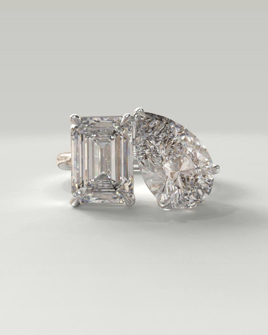 2ct Emerald & 2ct Pear Labgrown Diamond ToiEtMoi Ring